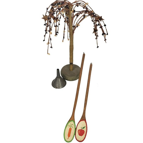 Primitive Farmhouse Kitchen‎ Decorations Willow Tree, Funnel, and 2 Spoons - Picture 1 of 16
